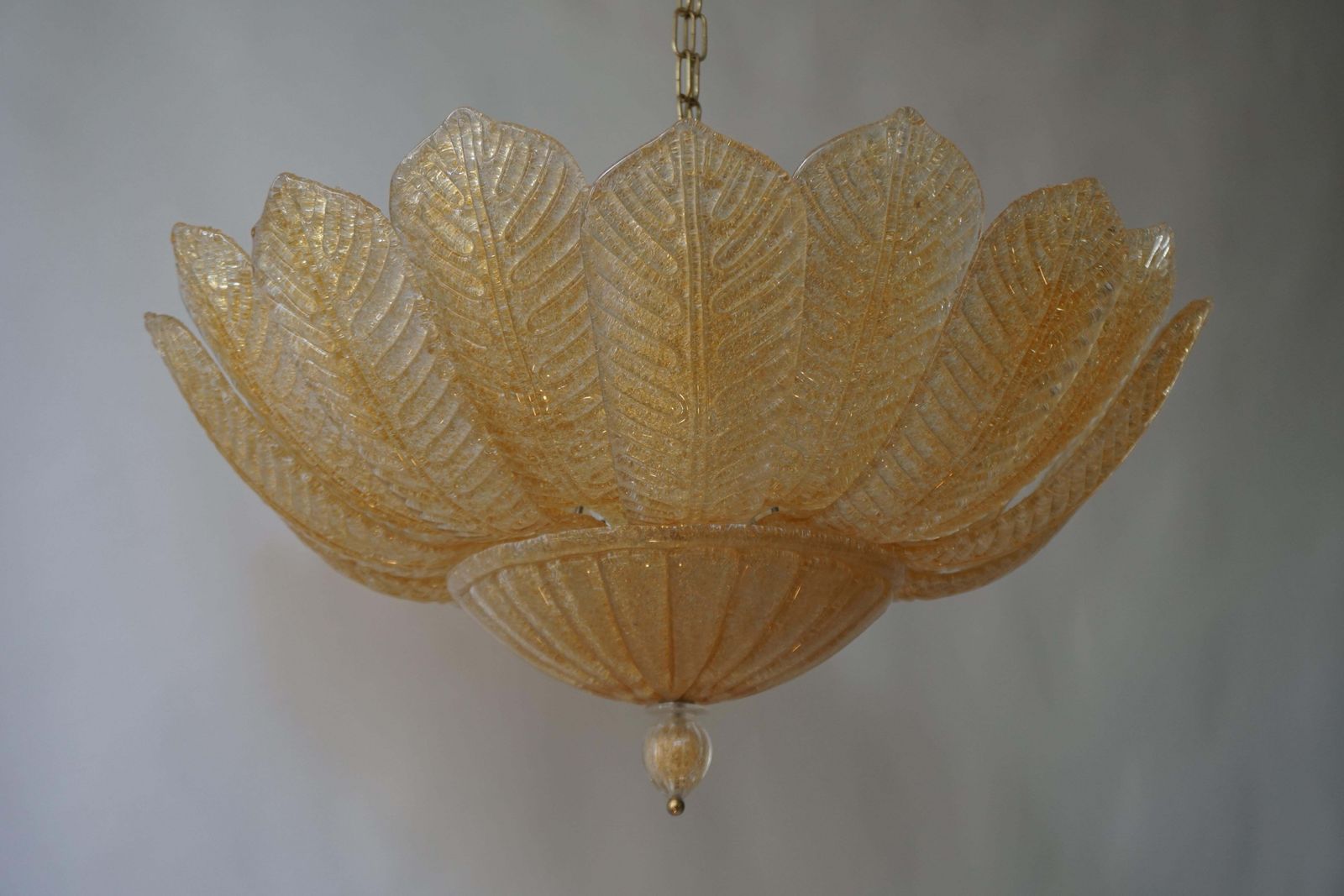 Barovier Toso Style Italian Gold Textured Murano Glass Flower Leaf Flushmount photo for sale