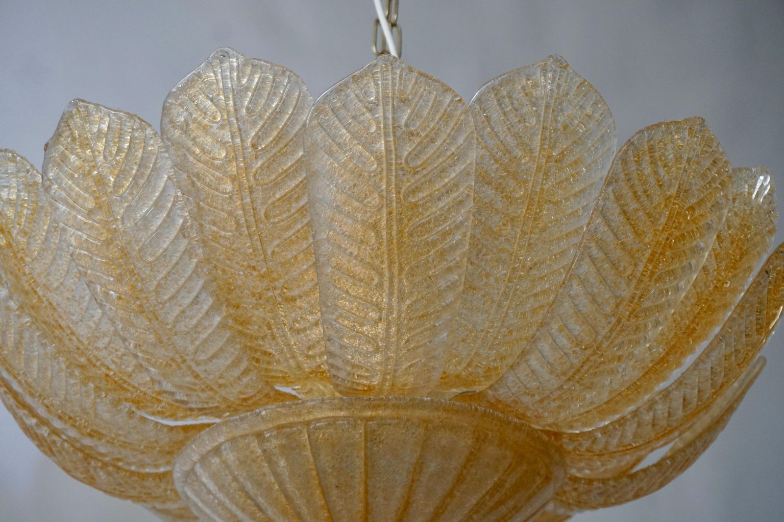 Lighting Barovier Toso Style Italian Gold Textured Murano Glass Flower Leaf Flushmount photo