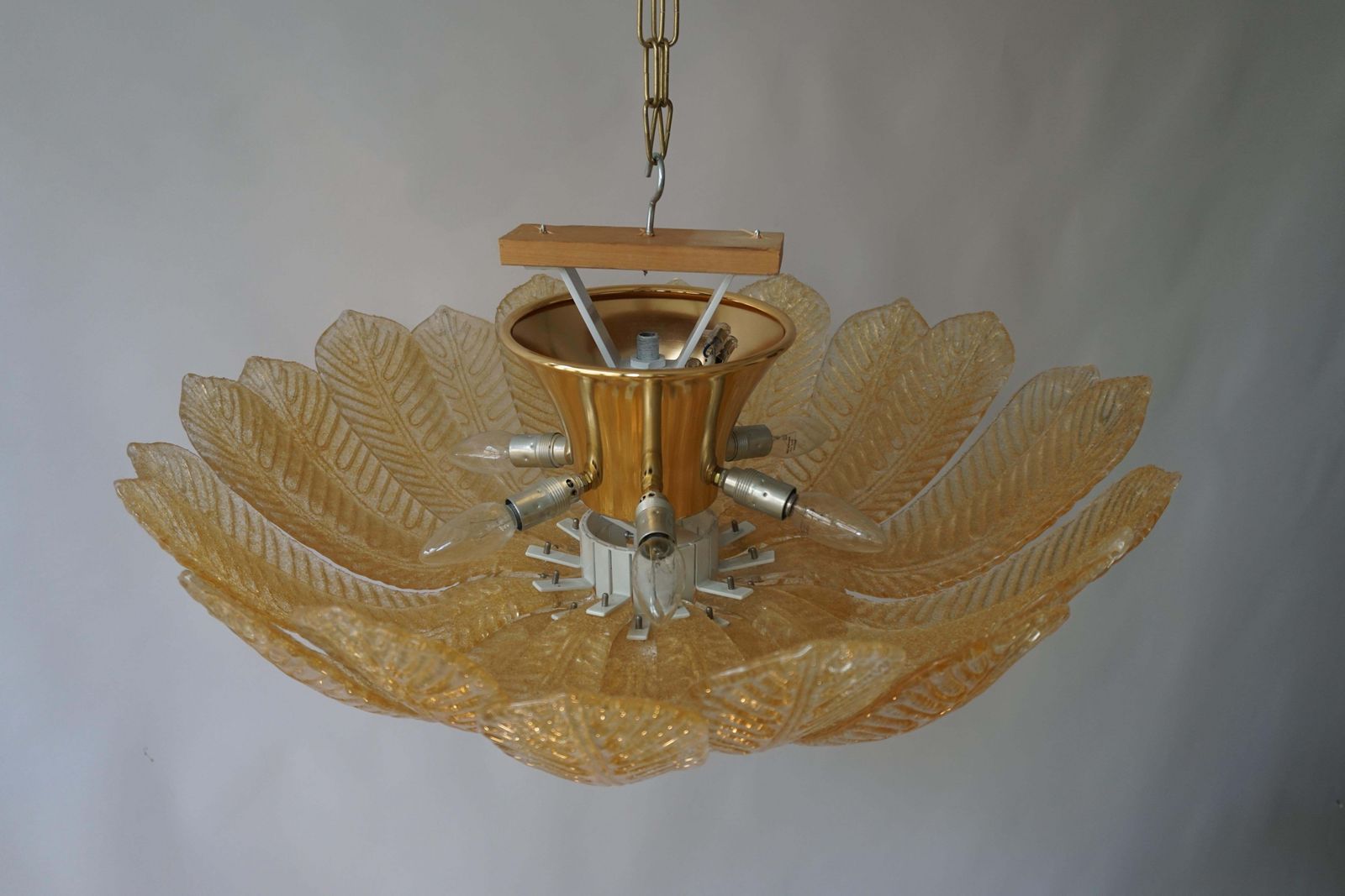 photo vinterior Barovier Toso Style Italian Gold Textured Murano Glass Flower Leaf Flushmount