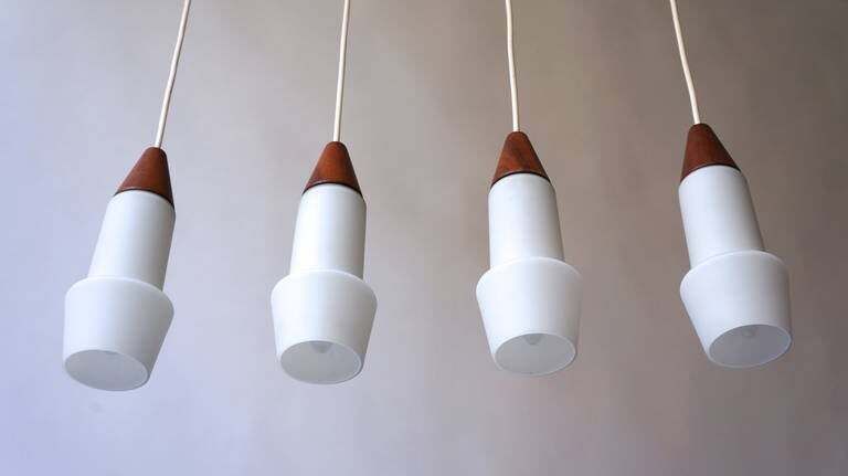 1950s Chandelier In Wood And White Opaline By Uno & Osten Kristiansson photo for sale