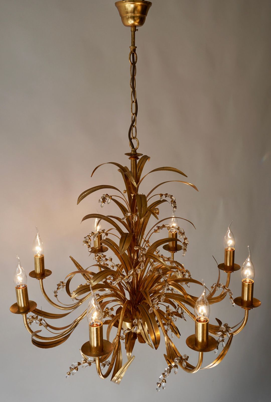Italian Gilt Tole And Crystal Palm Frond Chandelier photo 2422.0