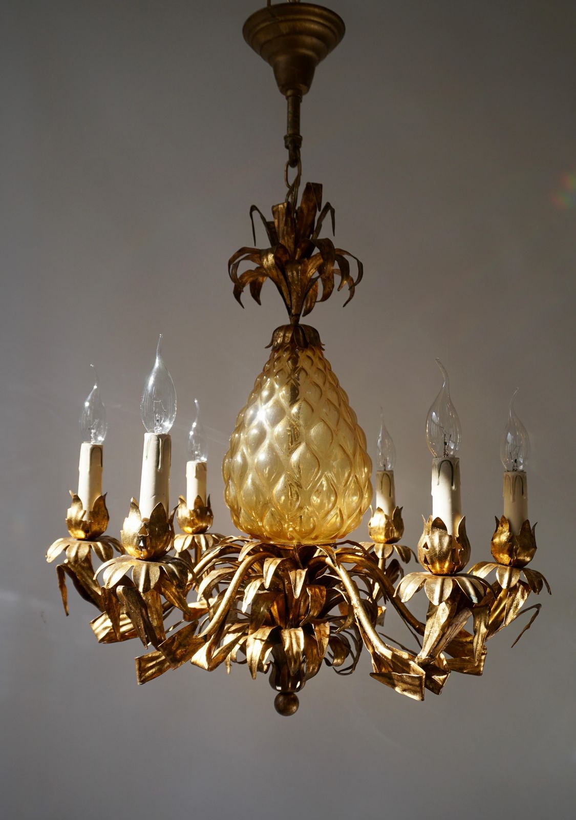 Midcentury Hollywood Regency Murano Glass Pineapple Chandelier photo buy
