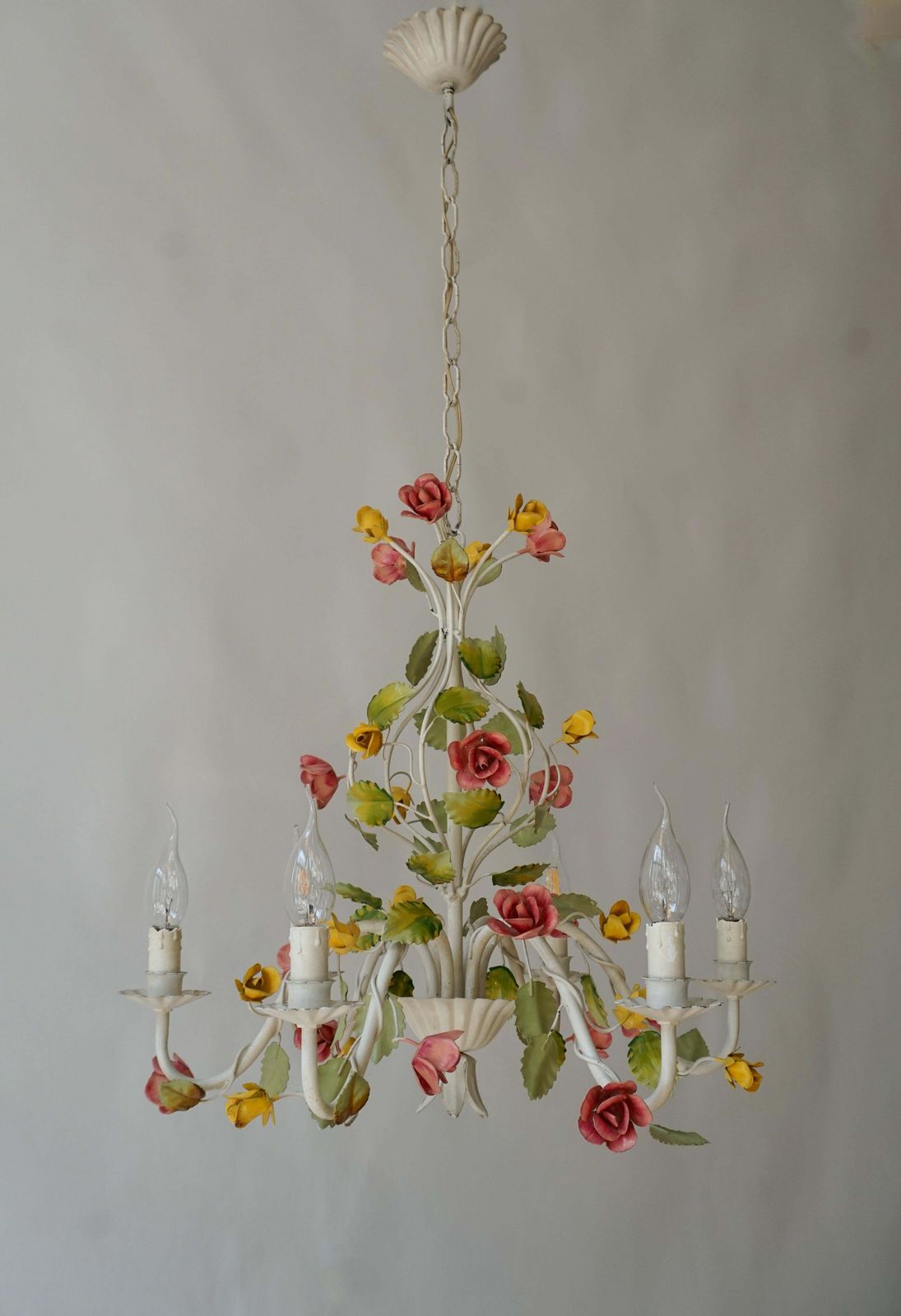 Mid Century Tole Italian Flower Six Light Chandelier photo furniture
