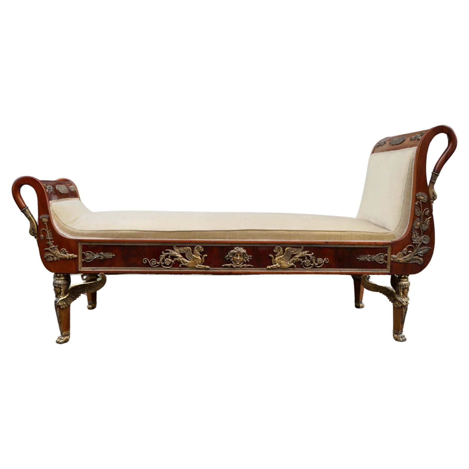 Incredible Gilt Bronze Mounted Swan Neck Daybed In French Empire Style photo furniture