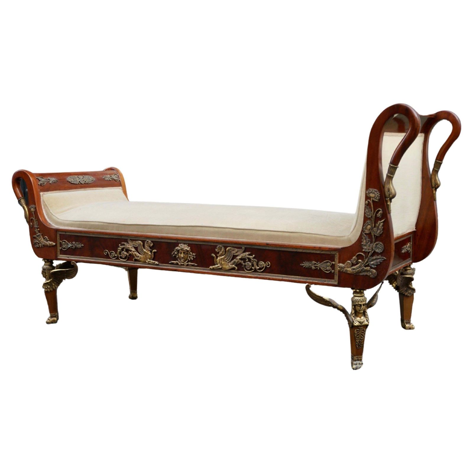 Incredible Gilt Bronze Mounted Swan Neck Daybed In French Empire Style photo for sale