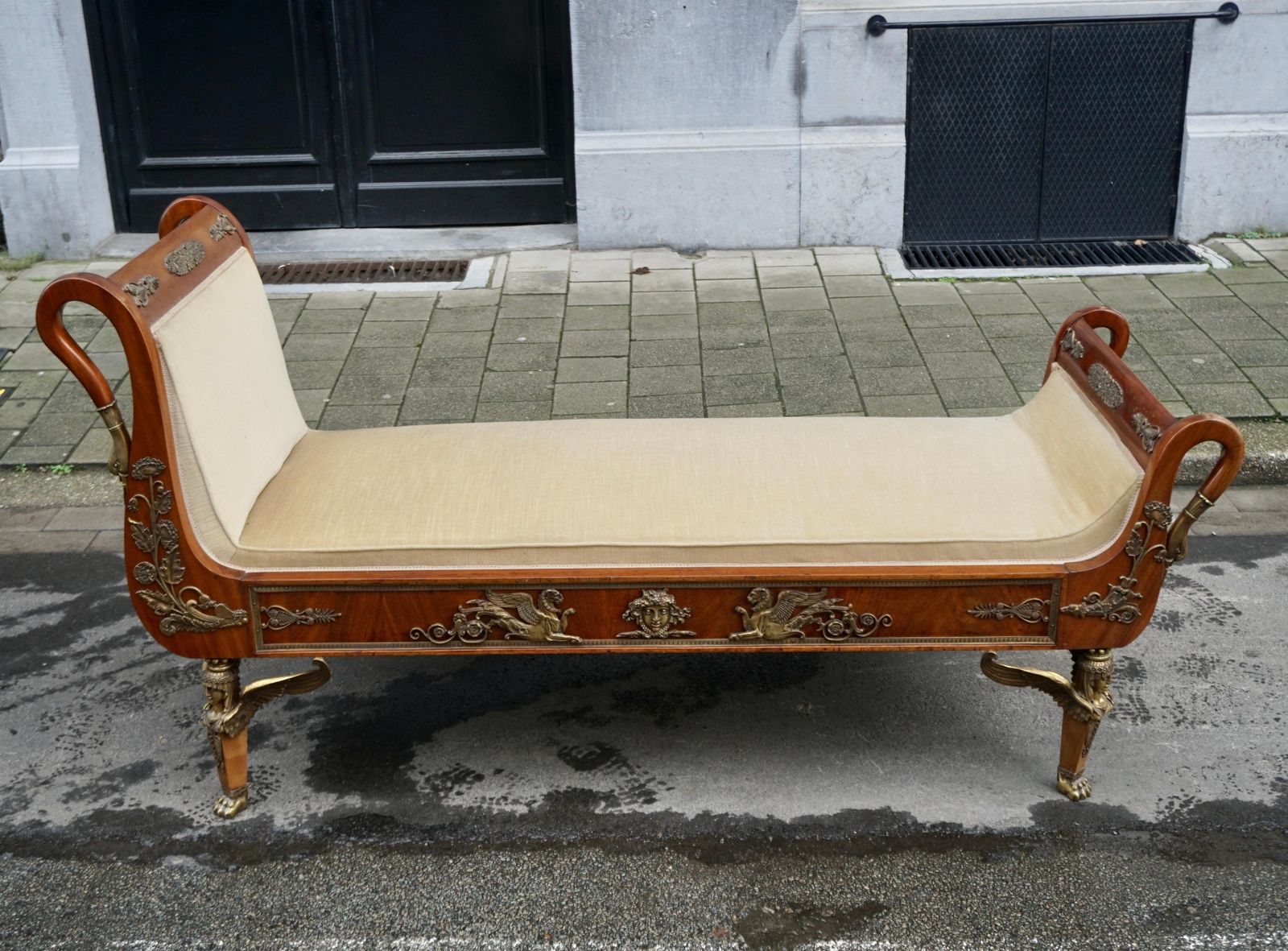 photo furniture Incredible Gilt Bronze Mounted Swan Neck Daybed In French Empire Style