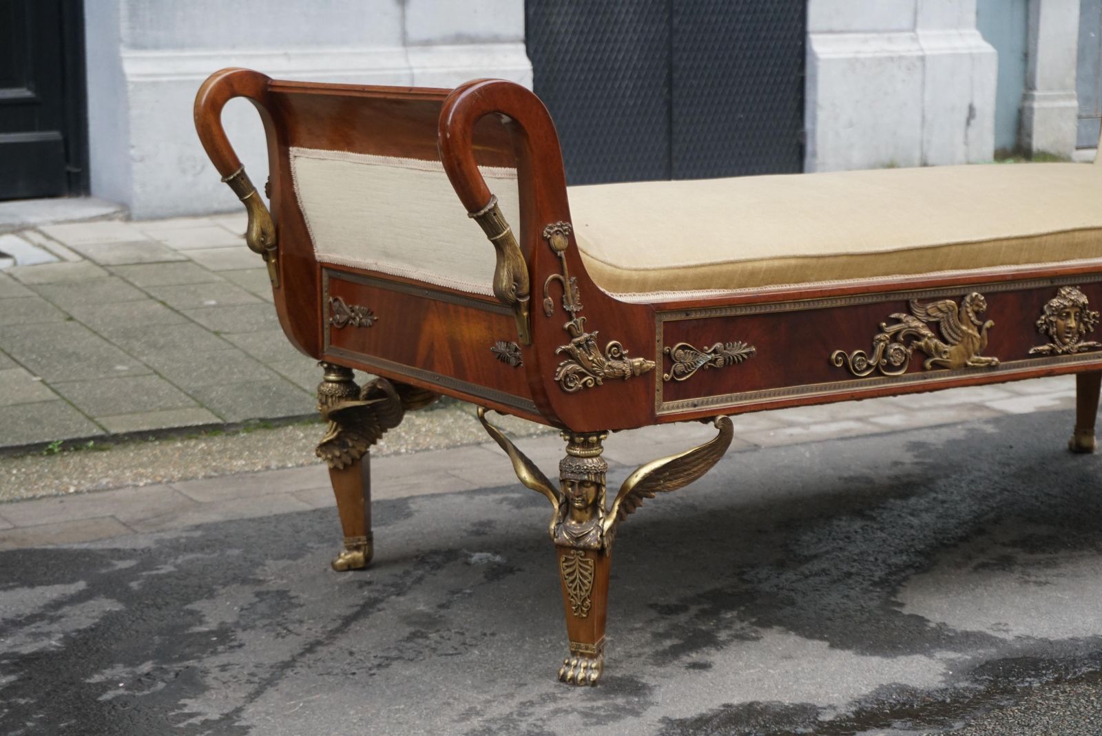 photo for sale Incredible Gilt Bronze Mounted Swan Neck Daybed In French Empire Style