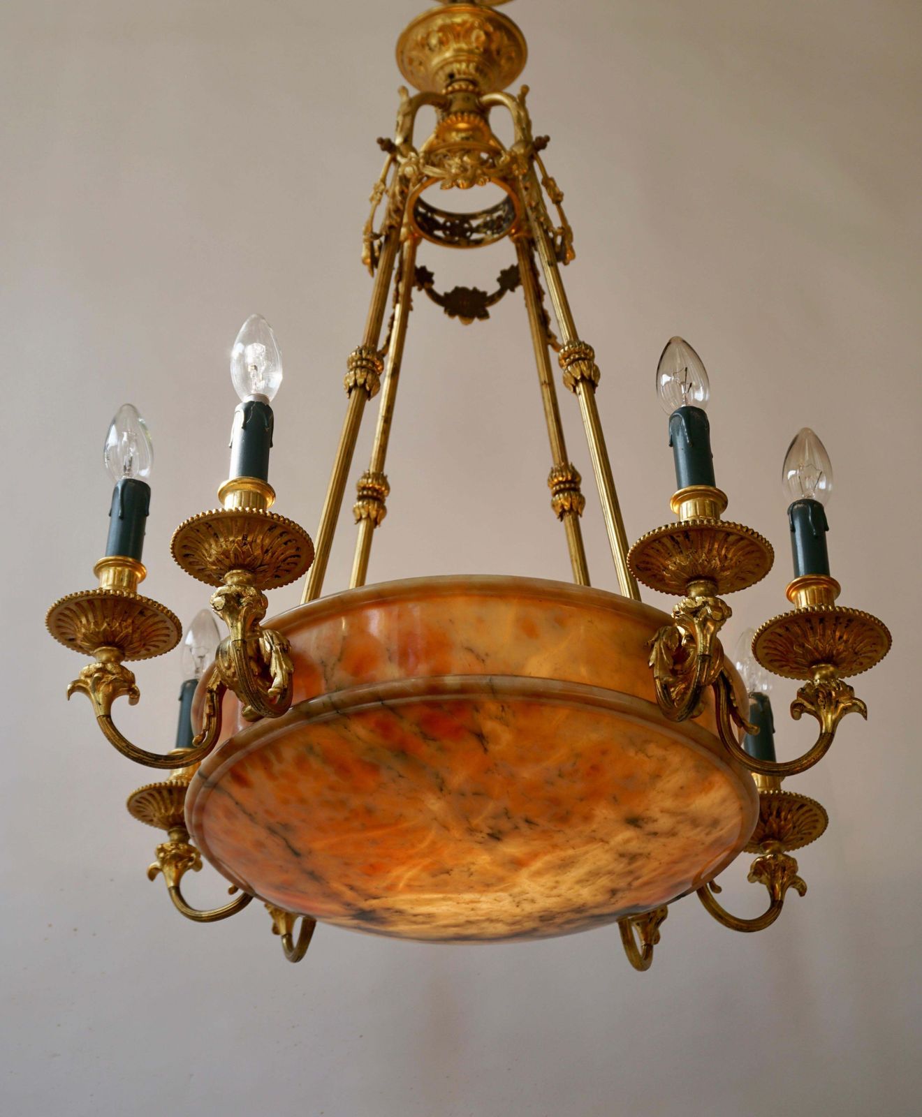 photo vinterior Rare Early French 20th Century Art Deco Bronze And Alabaster Chandelier
