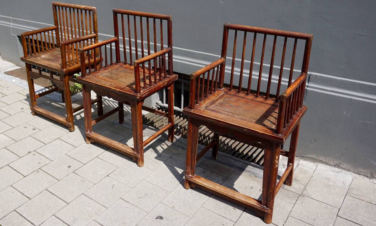 Set Of Three Elegant Chinese Early 20th Century Spindle Back Chairs photo Furniture