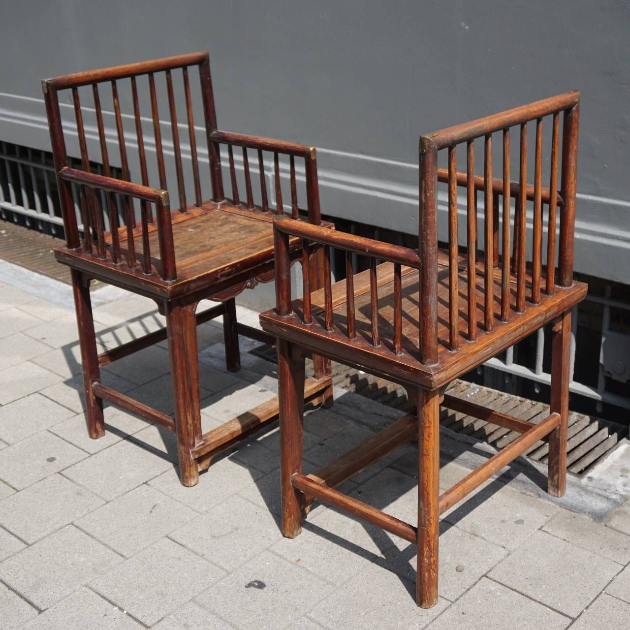 photo furniture Set Of Three Elegant Chinese Early 20th Century Spindle Back Chairs