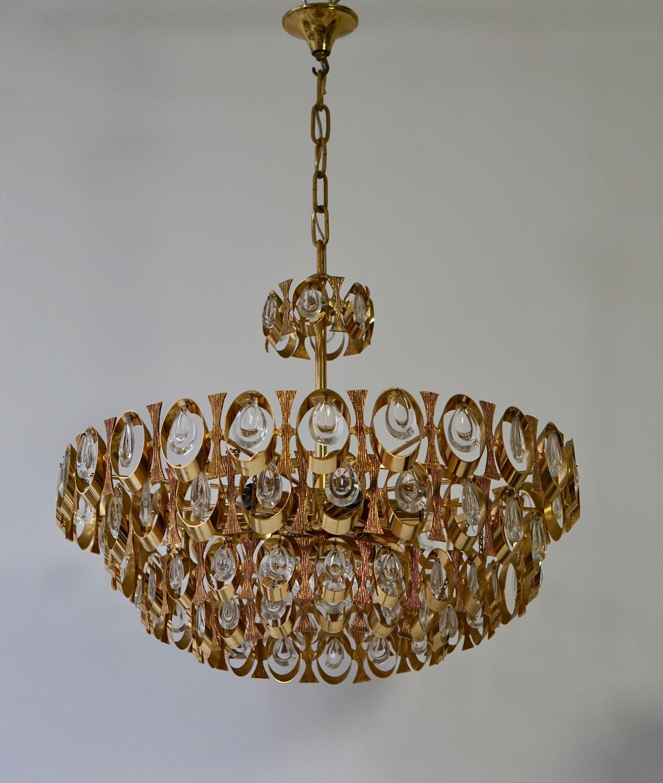 1960s Palwa Six Light Crystal Glass And Gilt Brass Chandelier By Palwa photo furniture