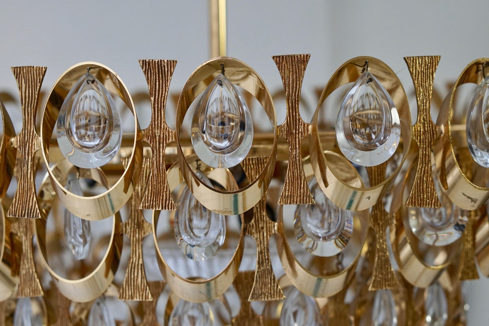 photo buy 1960s Palwa Six Light Crystal Glass And Gilt Brass Chandelier By Palwa