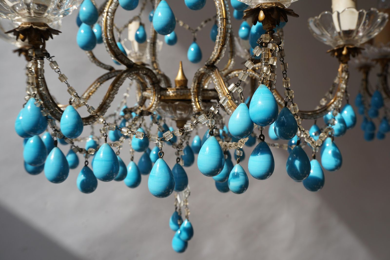Pair Of Elegant Italian Chandeliers With Turquoise Stone photo for sale