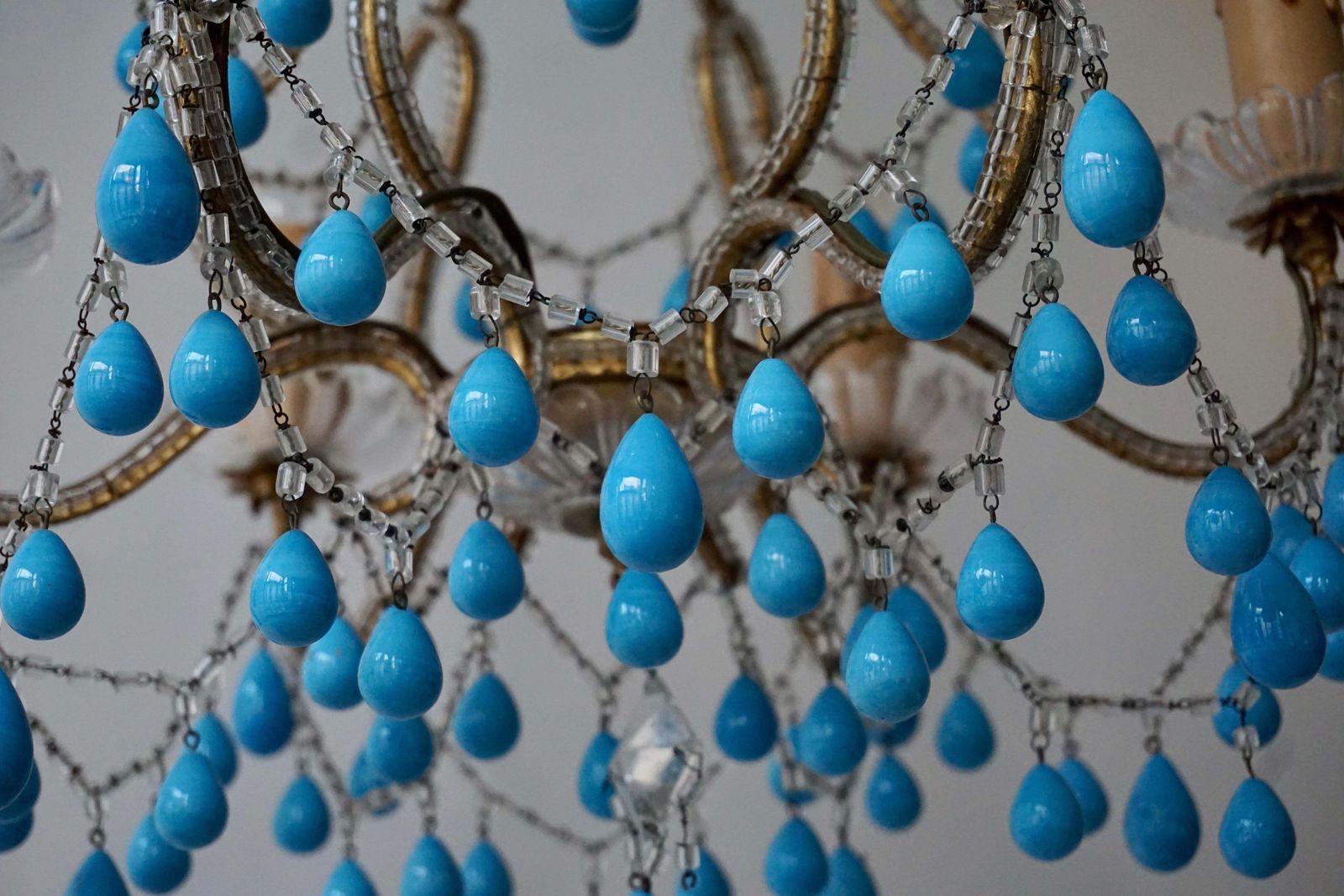 Lighting Pair Of Elegant Italian Chandeliers With Turquoise Stone photo