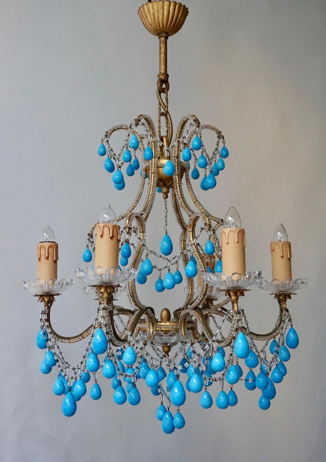 photo vintage Pair Of Elegant Italian Chandeliers With Turquoise Stone