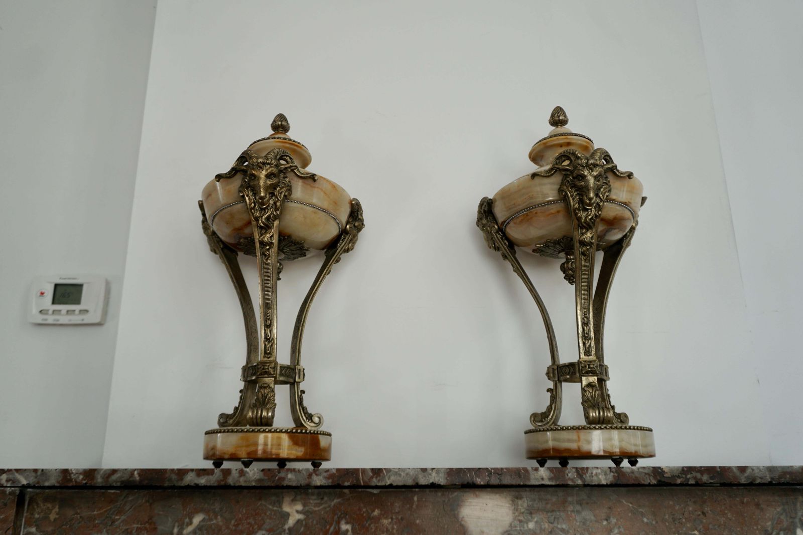 photo for sale A Nice Pair Of Onyx And Silvered Bronze Ornamental Vases