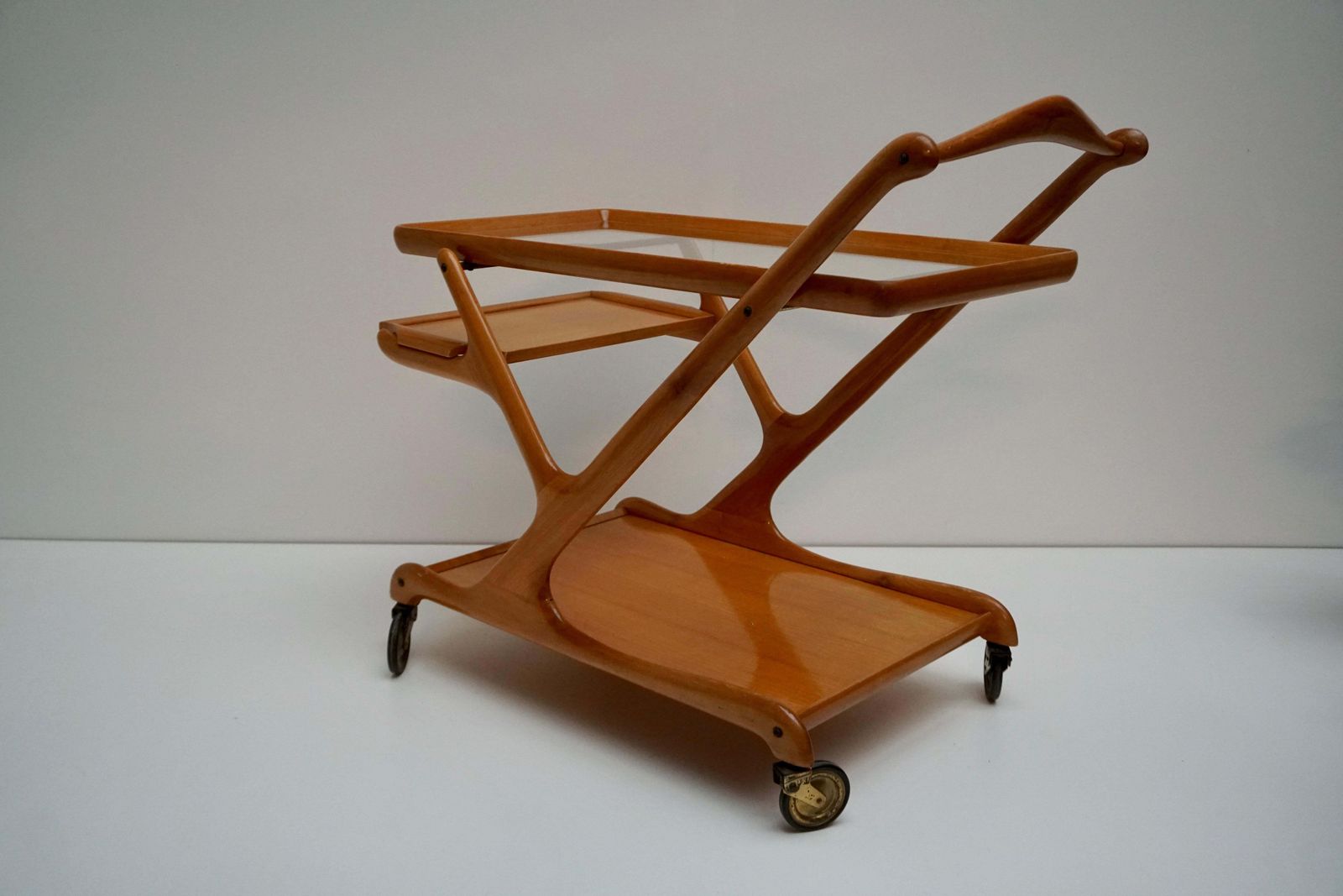 photo for sale Elegant Wooden Bar Cart Serving Trolley, Italy, 1950s