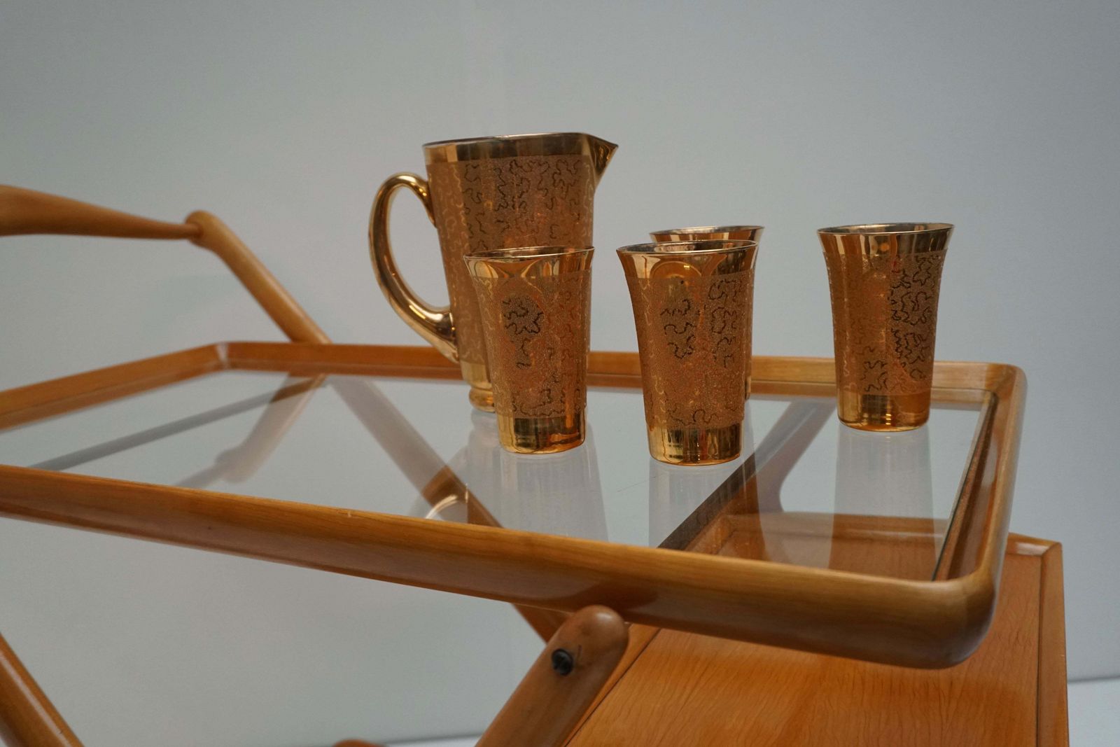 1955.0 Elegant Wooden Bar Cart Serving Trolley, Italy, 1950s photo