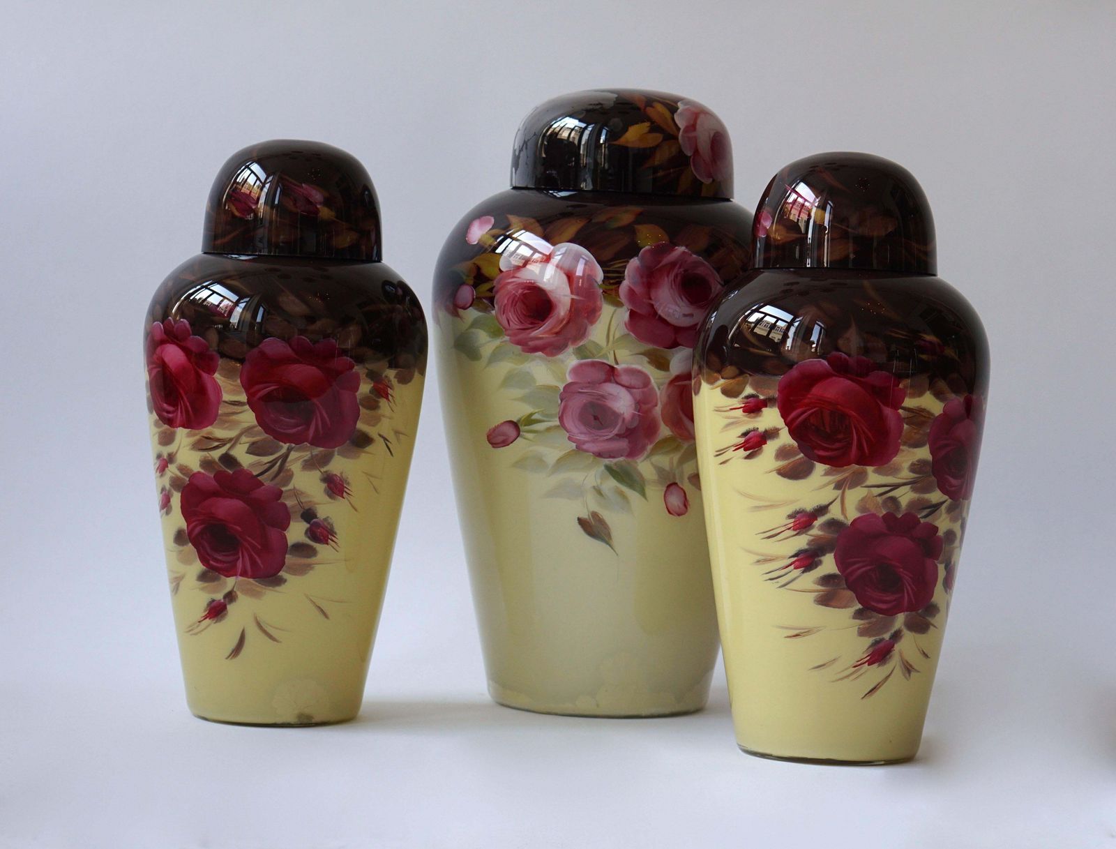 Set Of Three Floral Glass Art Deco Vases photo 1020.0