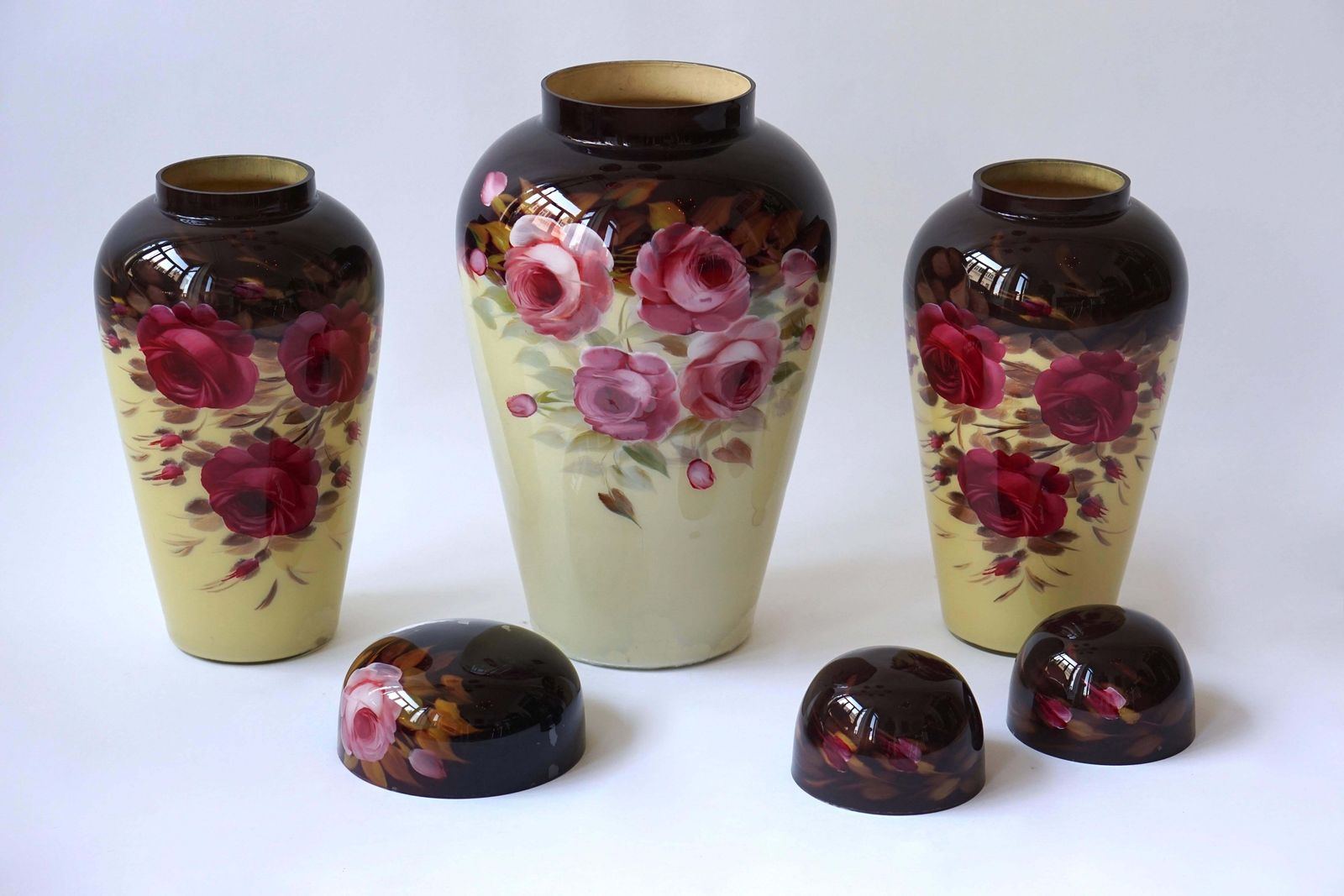 Set Of Three Floral Glass Art Deco Vases photo buy