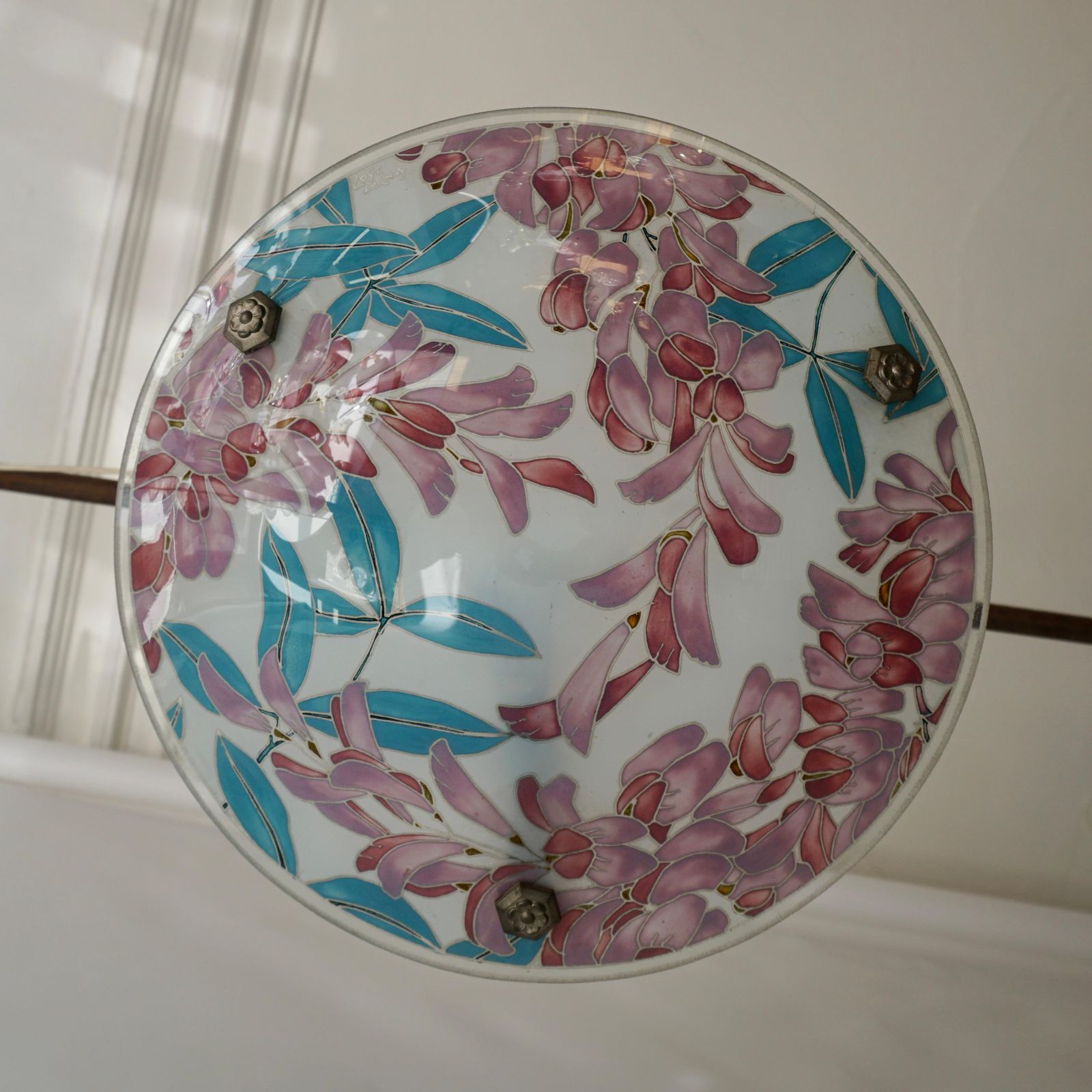 Loys Lucha French Art Deco Organic & Vibrant Floral Design Glass Pendant Light photo for sale