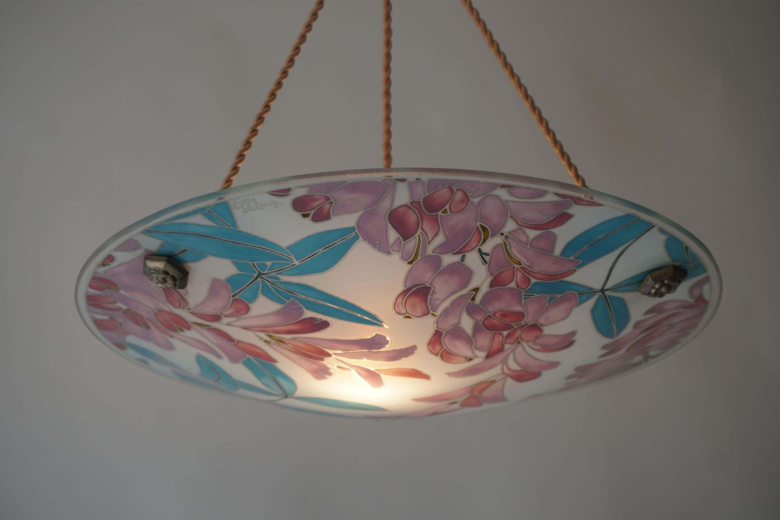 Loys Lucha French Art Deco Organic & Vibrant Floral Design Glass Pendant Light photo vinterior