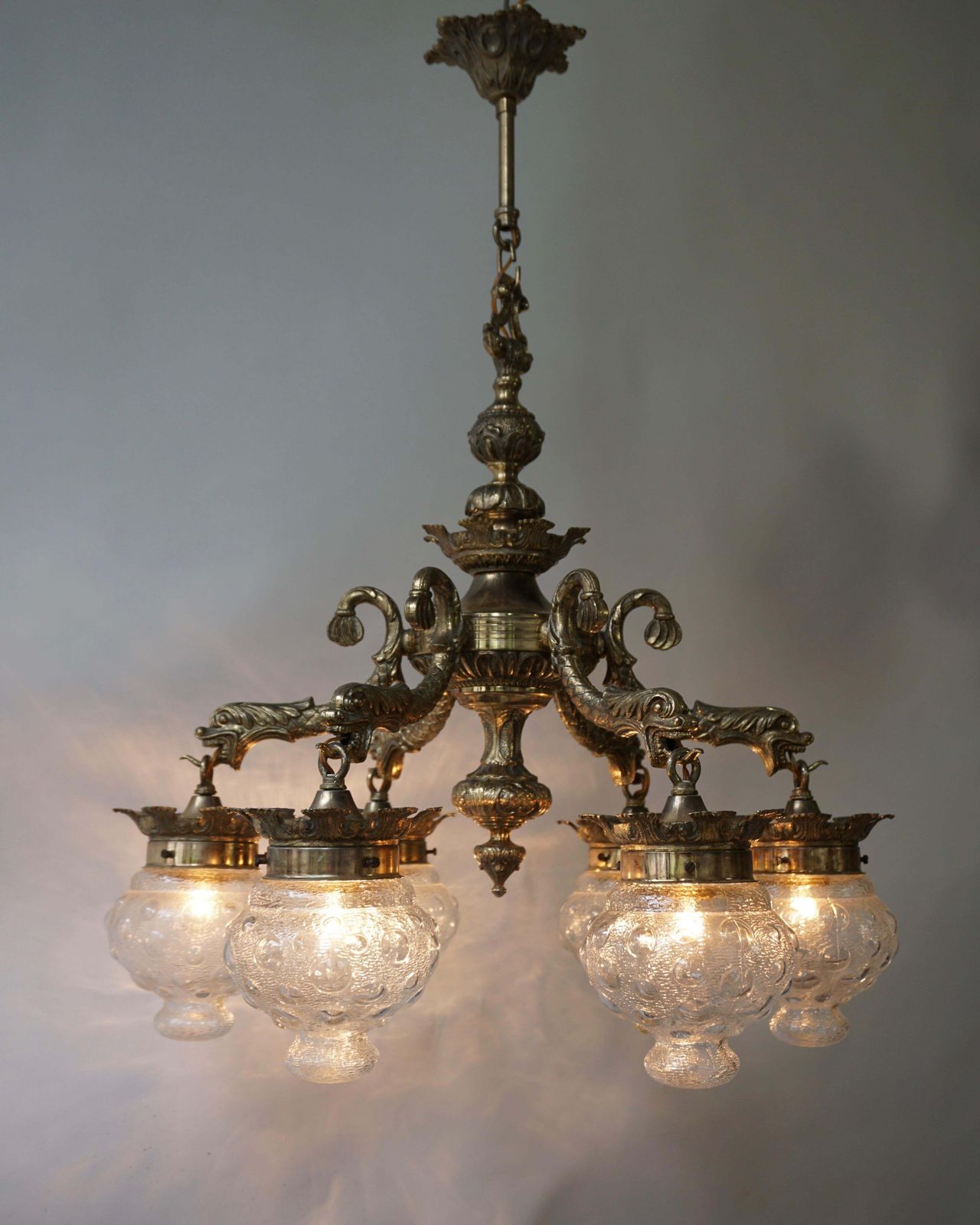 Stunning Brass Chandelier In Gothic Or Medieval Style With Dragon Sculptures photo furniture