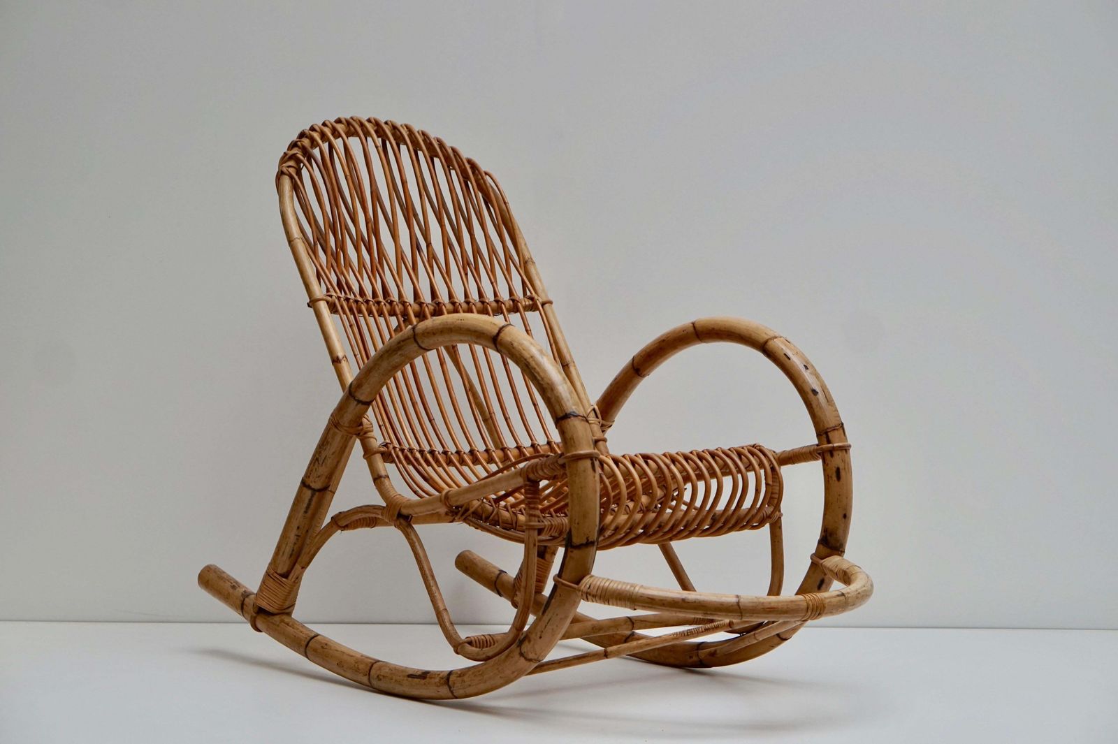 Franco Albini Style Wicker Bamboo Rocking Chair photo furniture
