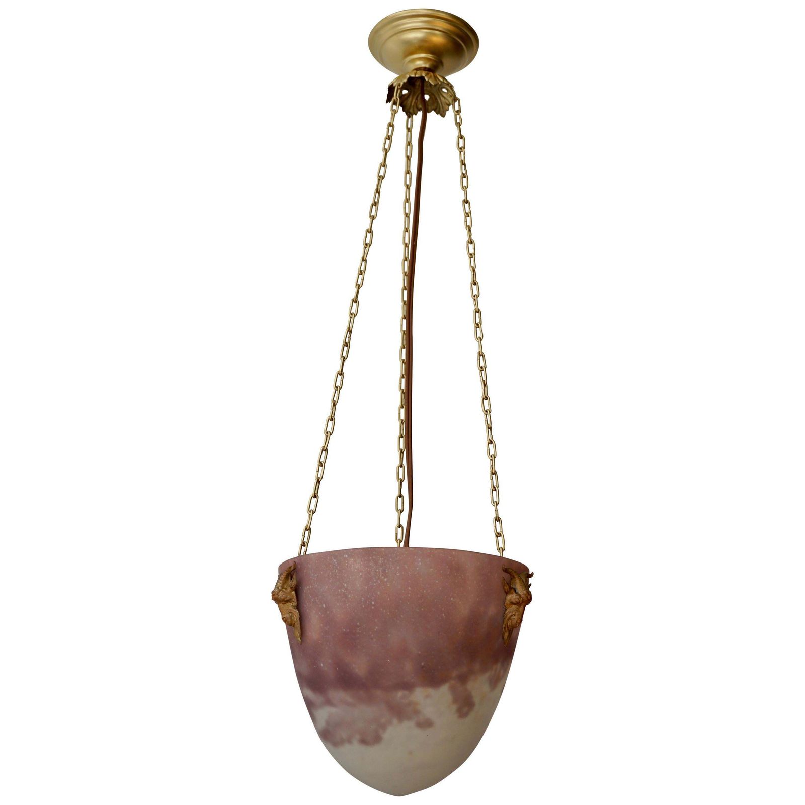 Muller Freres Mottled Glass And Bronze Art Deco Pendant Chandelier, France
