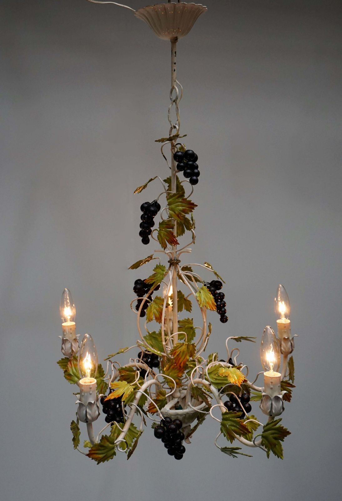 Metal Painted Chandelier With Bunches Of Grapes photo for sale