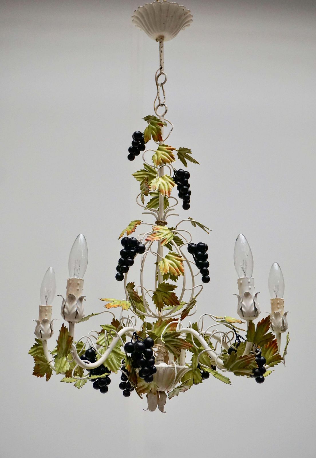 Metal Painted Chandelier With Bunches Of Grapes photo vinterior