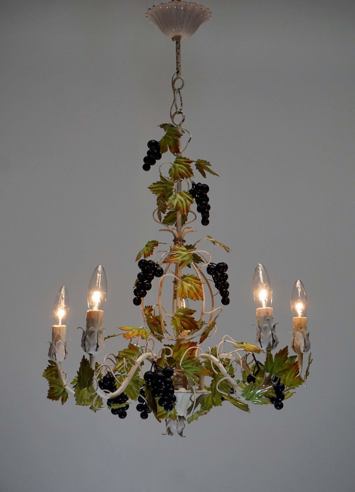 Metal Painted Chandelier With Bunches Of Grapes photo buy