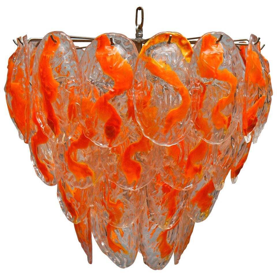 Large Murano Glass Chandelier With 40 Glass Leaves