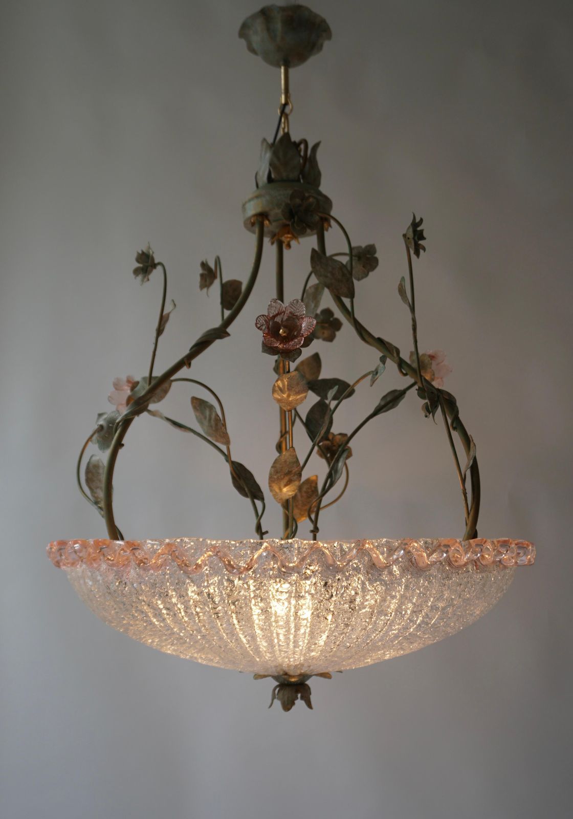 Italian Murano Glass Pink Flower Chandelier photo Lighting