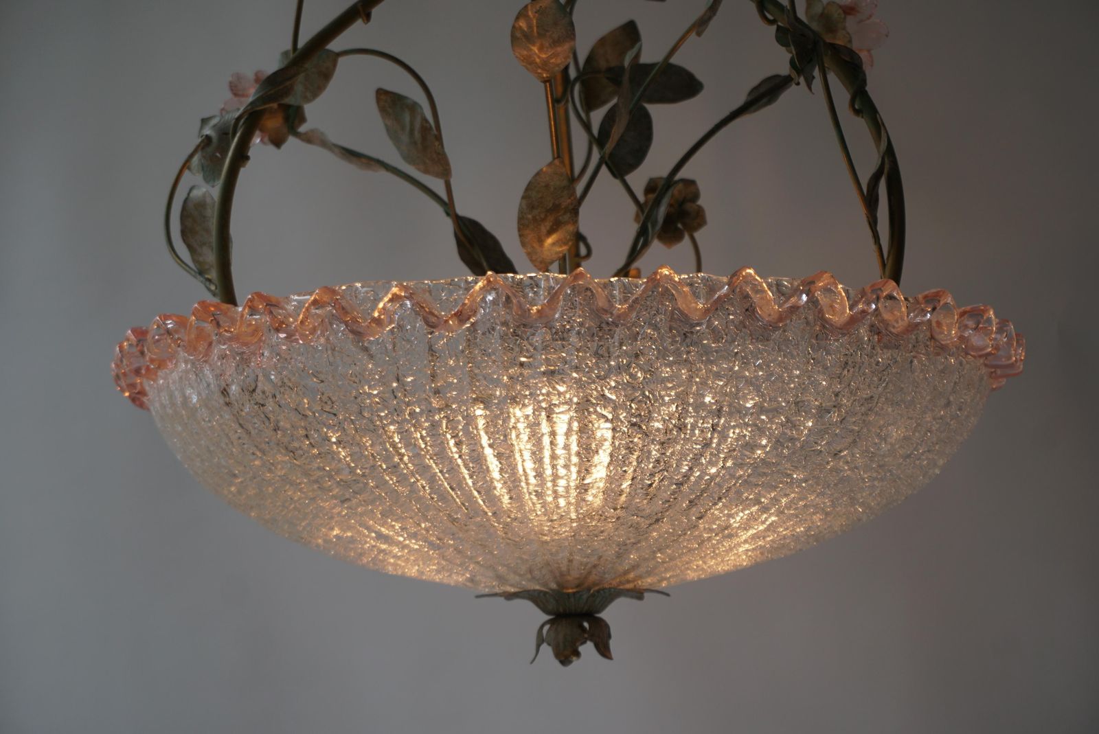 Lighting Italian Murano Glass Pink Flower Chandelier photo