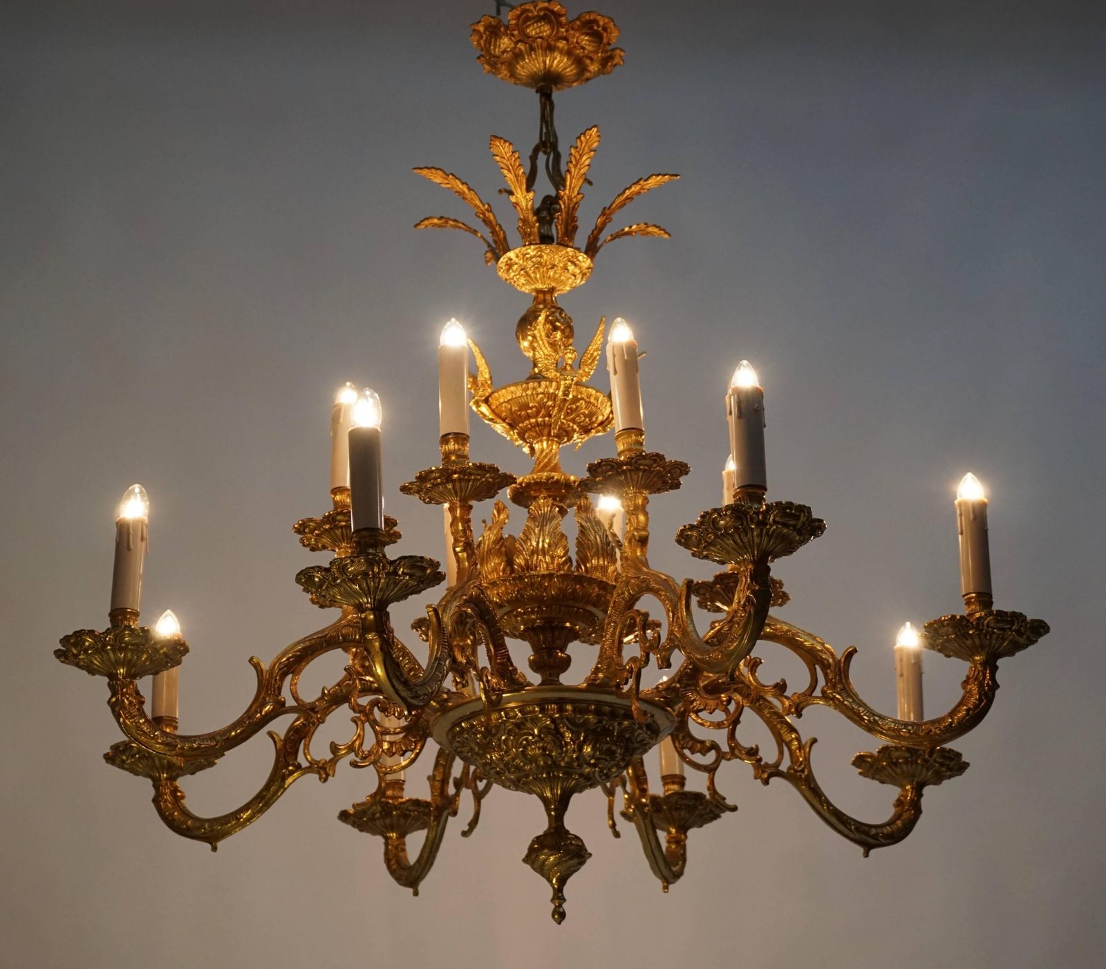 Two Italian Gilt Metal Sixteen Light Chandelier With Winged Figures photo Lighting