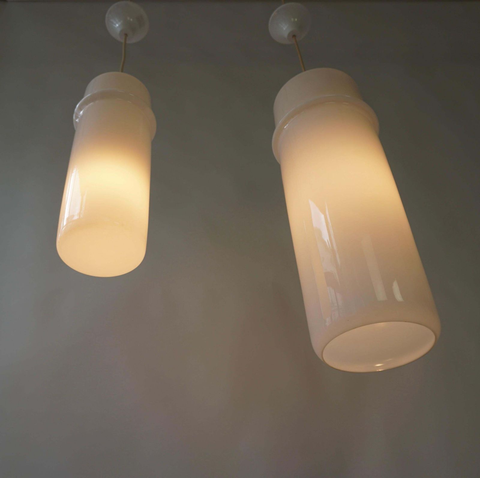 Two Stilnovo Pendant Lamps In Murano Glass And Brass, Italy, 1960s. photo buy