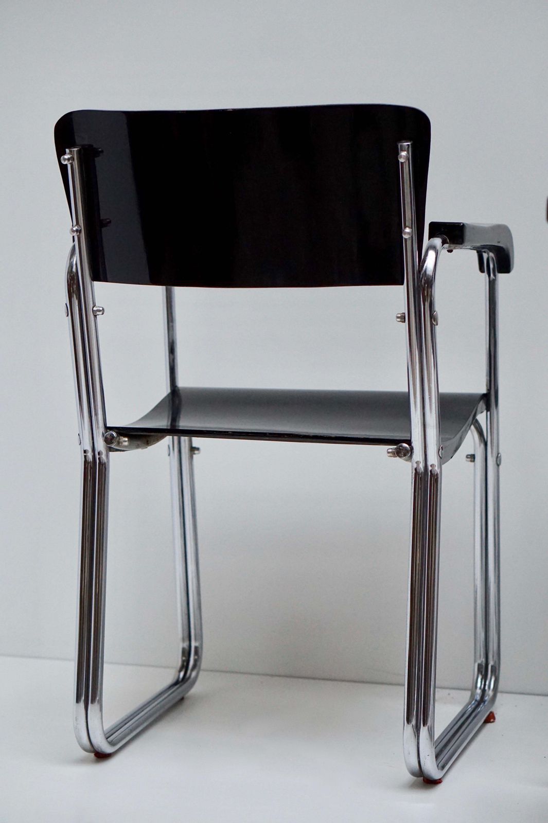 photo buy Set Of Six Chic Ebonized Modernist Chroom Bauhaus Chairs