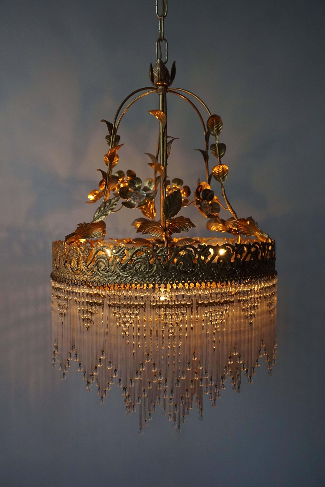 Italian Glass And Brass Chandelier photo for sale