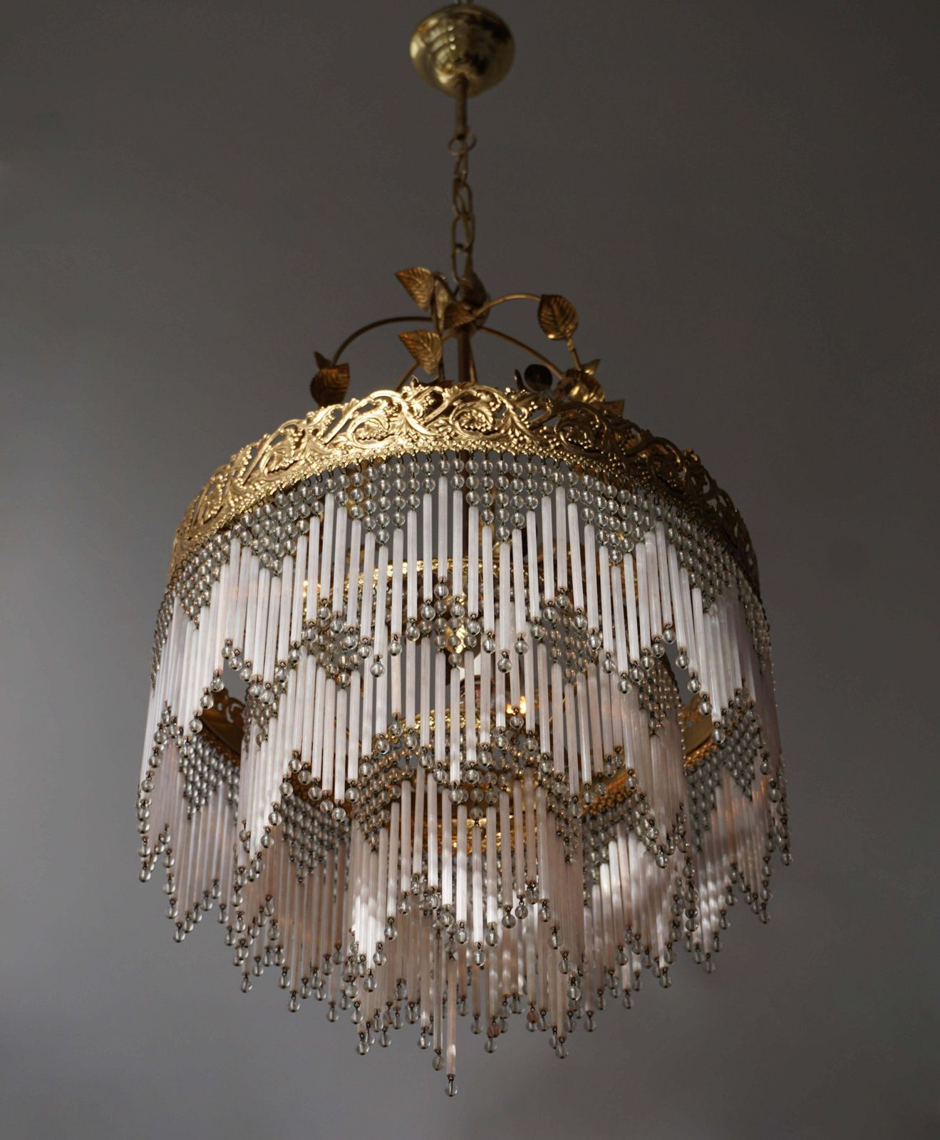 Italian Glass And Brass Chandelier photo vintage