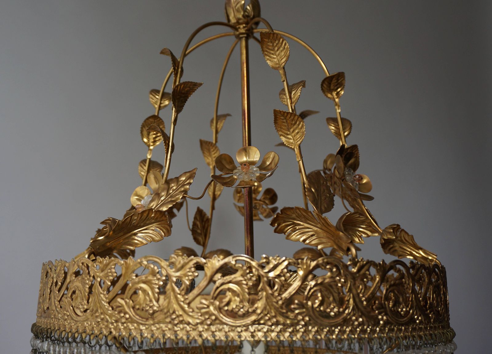 photo for sale Italian Glass And Brass Chandelier