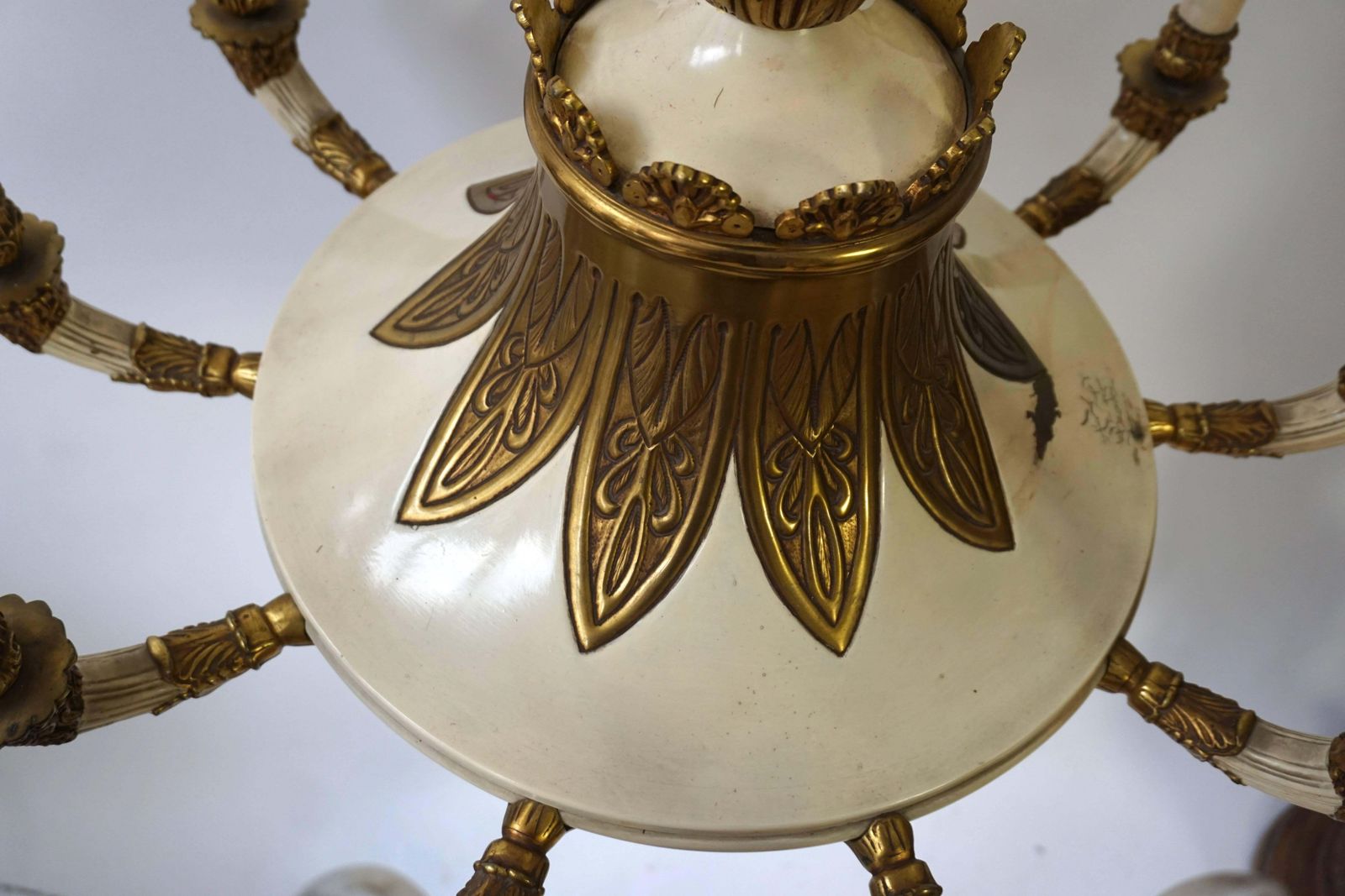 photo for sale Spectacular Ten Arms Brass White Painted Chandelier With Men's Head