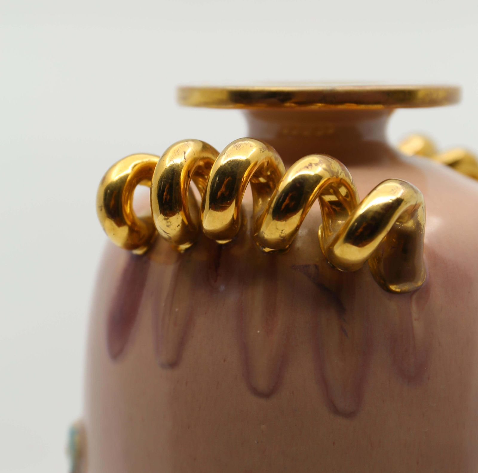 photo vinterior Art Deco Vase, Peach And Gold With Oriental Figures, 1940s