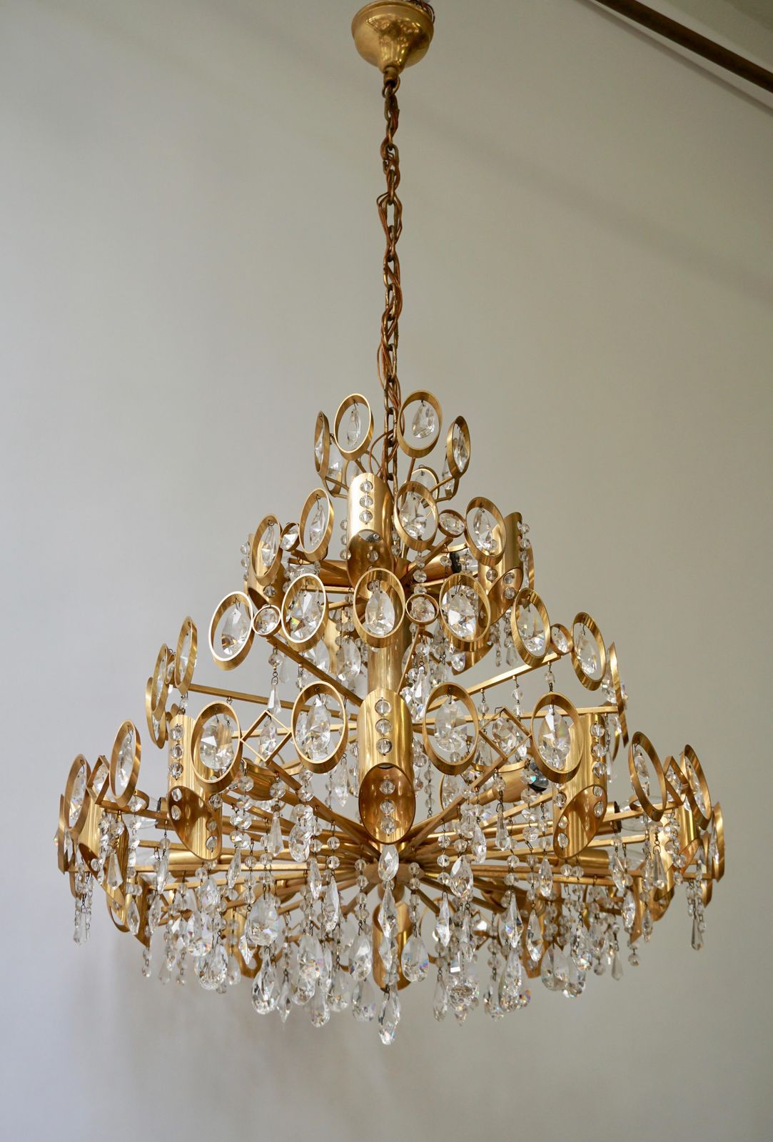 Glamorous Hollywood Regency Gilt Brass And Crystal Palwa Chandelier photo Lighting