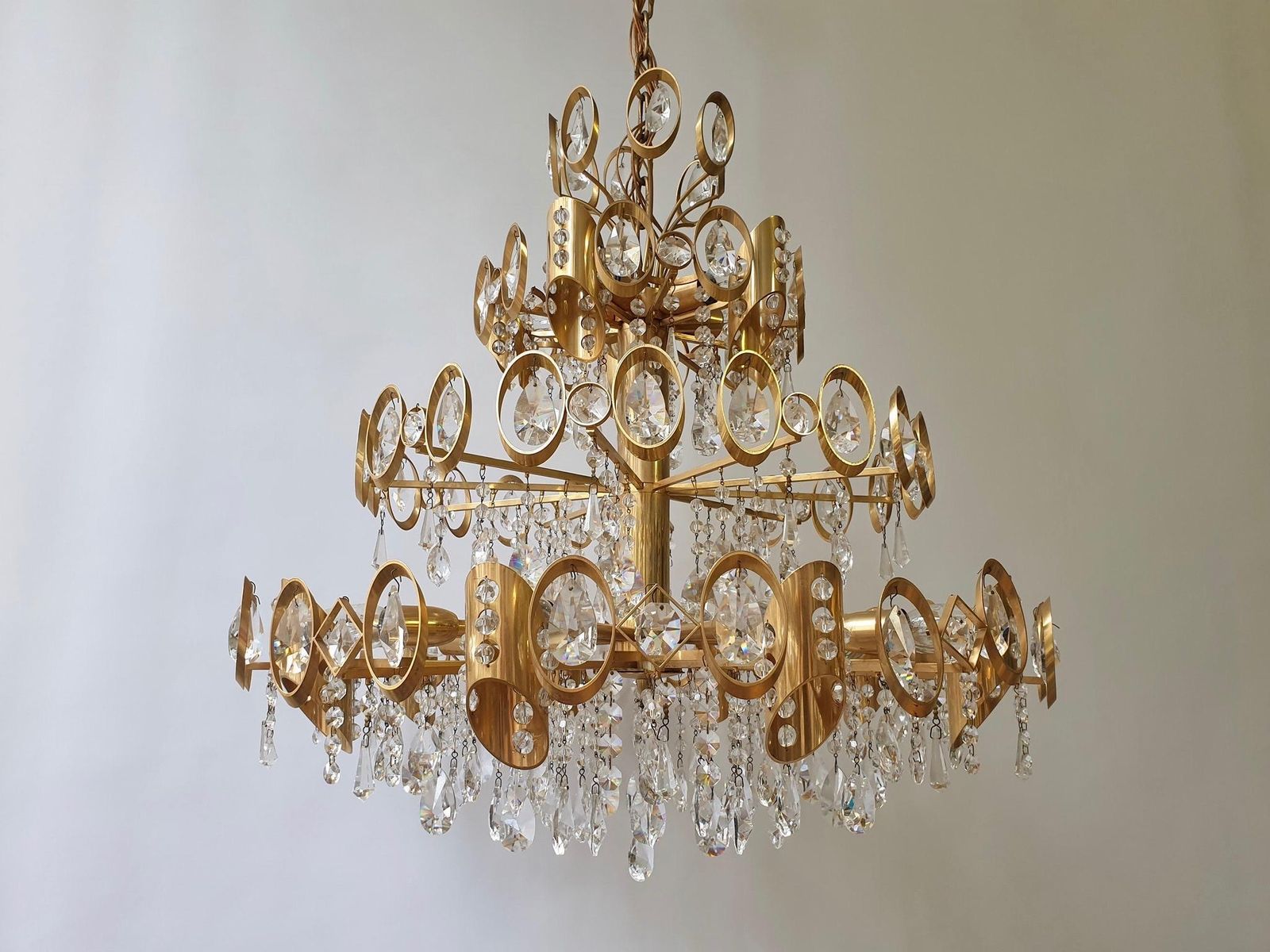 Glamorous Hollywood Regency Gilt Brass And Crystal Palwa Chandelier photo 2975.0