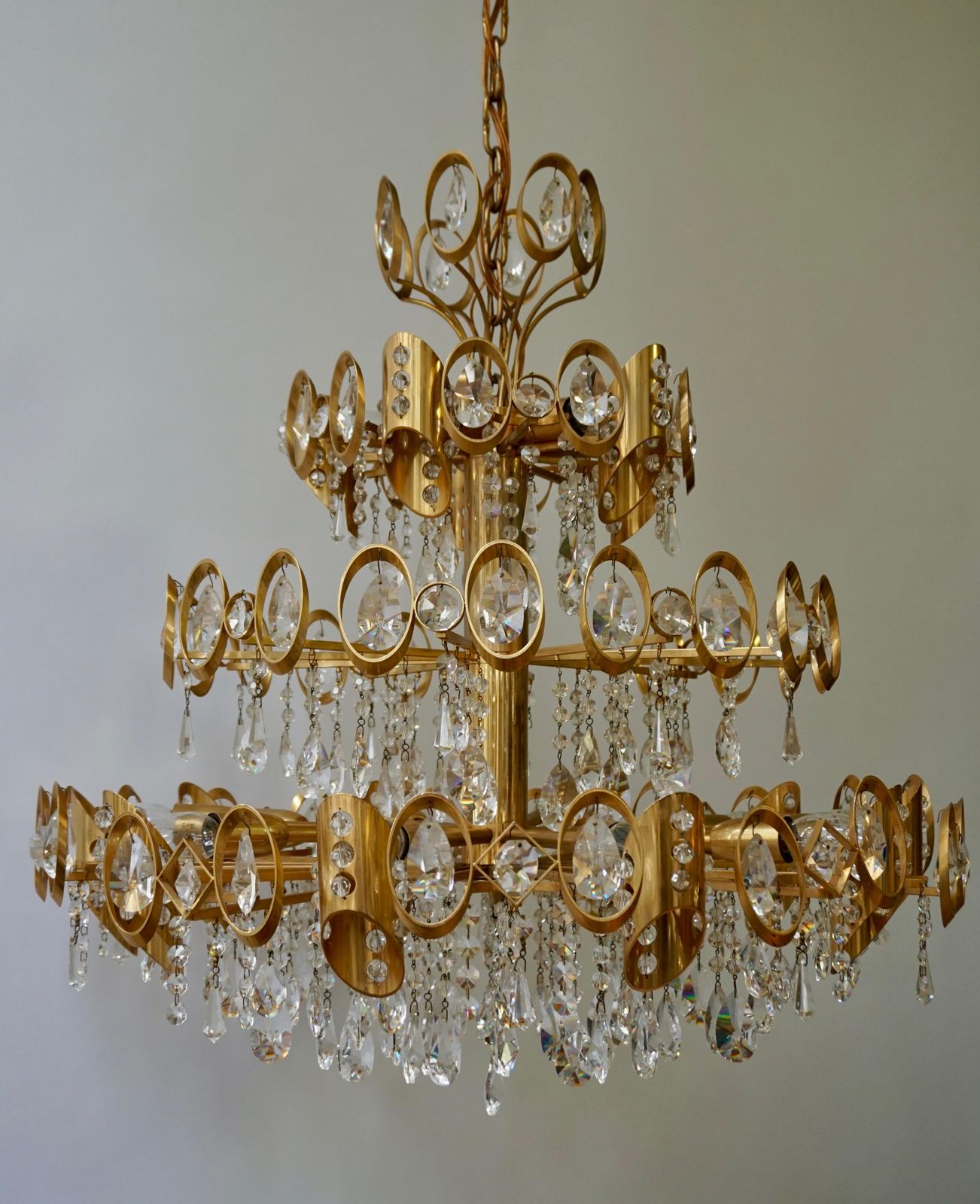Glamorous Hollywood Regency Gilt Brass And Crystal Palwa Chandelier photo buy