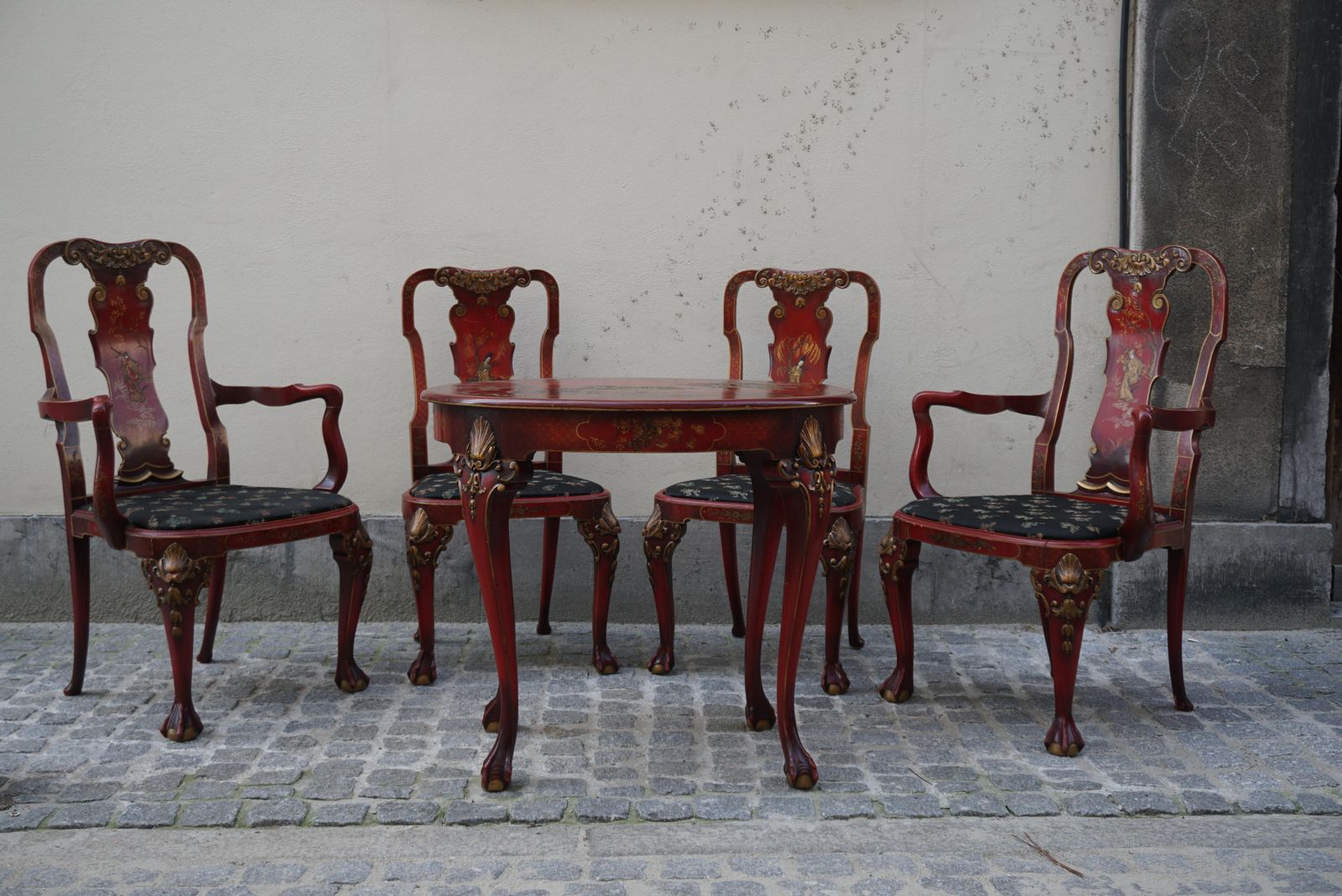 Red Lacquered English Chippendale Living Room Set In Japanese Style photo furniture