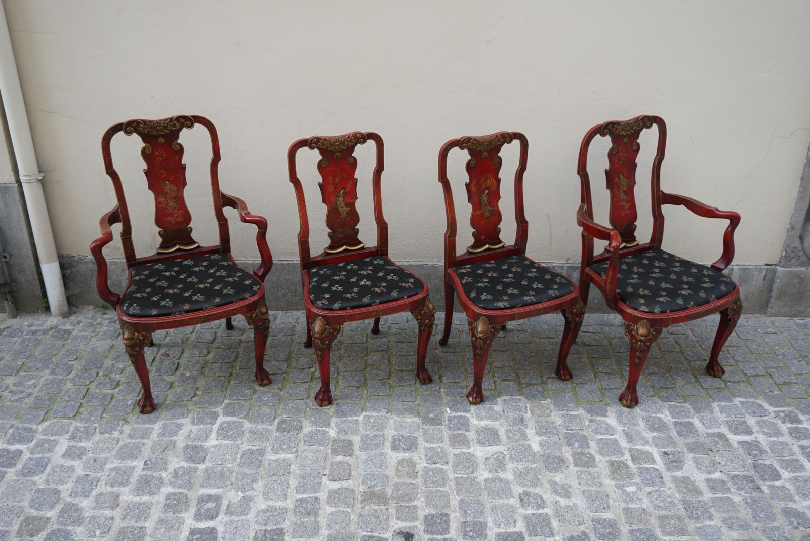 Red Lacquered English Chippendale Living Room Set In Japanese Style photo buy