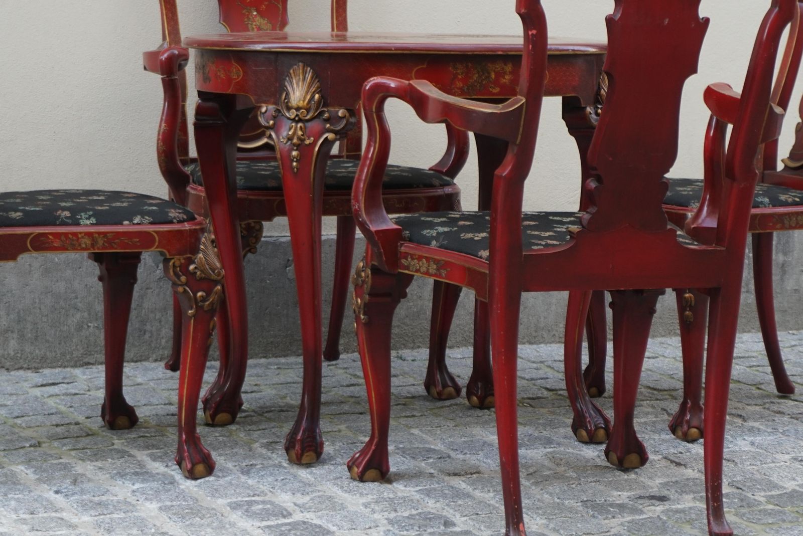 photo for sale Red Lacquered English Chippendale Living Room Set In Japanese Style