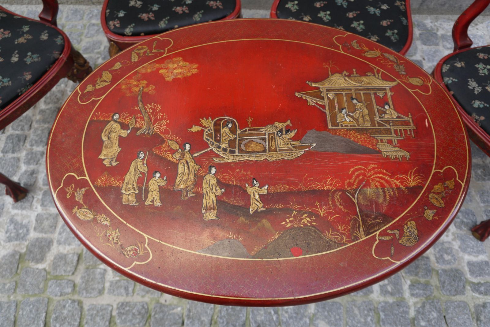 photo buy Red Lacquered English Chippendale Living Room Set In Japanese Style